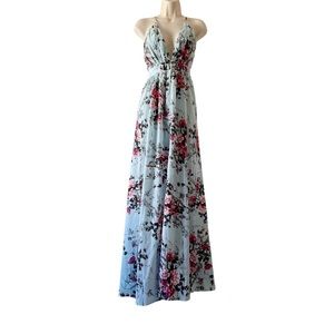Shein blue floral tropical maxi dress
